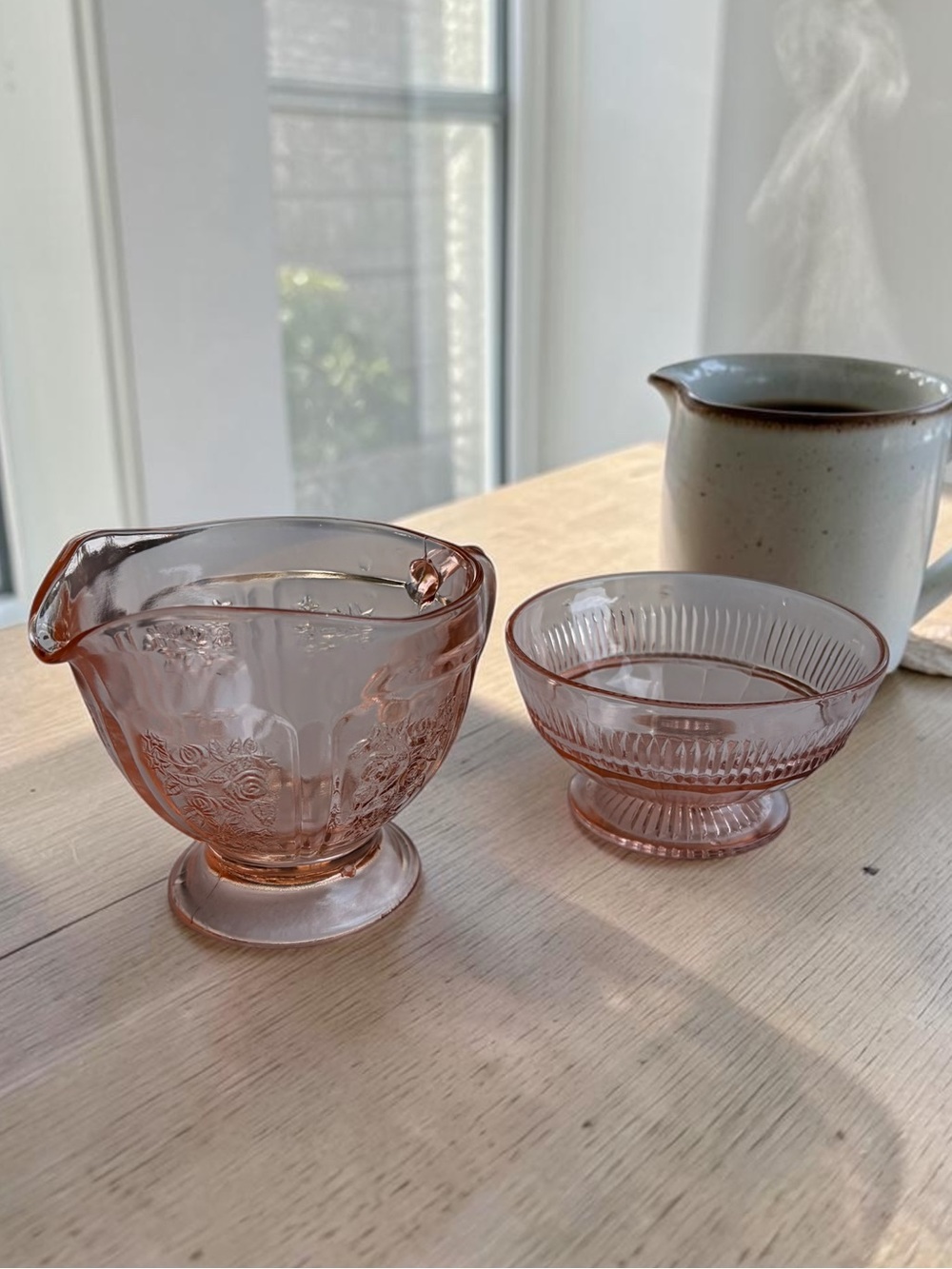 Pink Depression Glass Creamer and Sugar Bowl Set